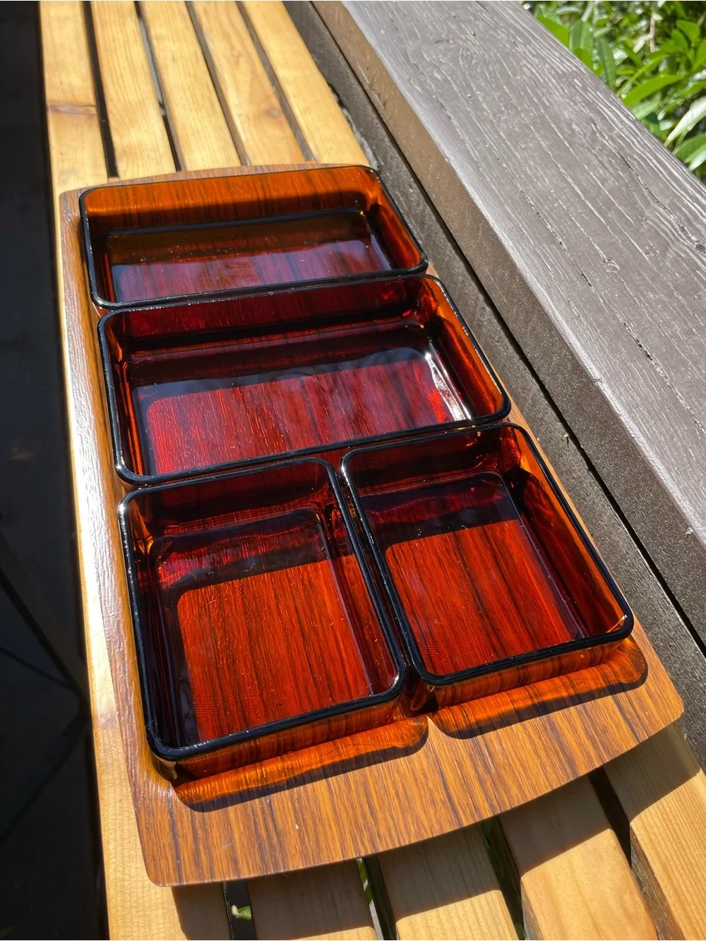 Vereco Amber Glass Divided Serving Tray Set